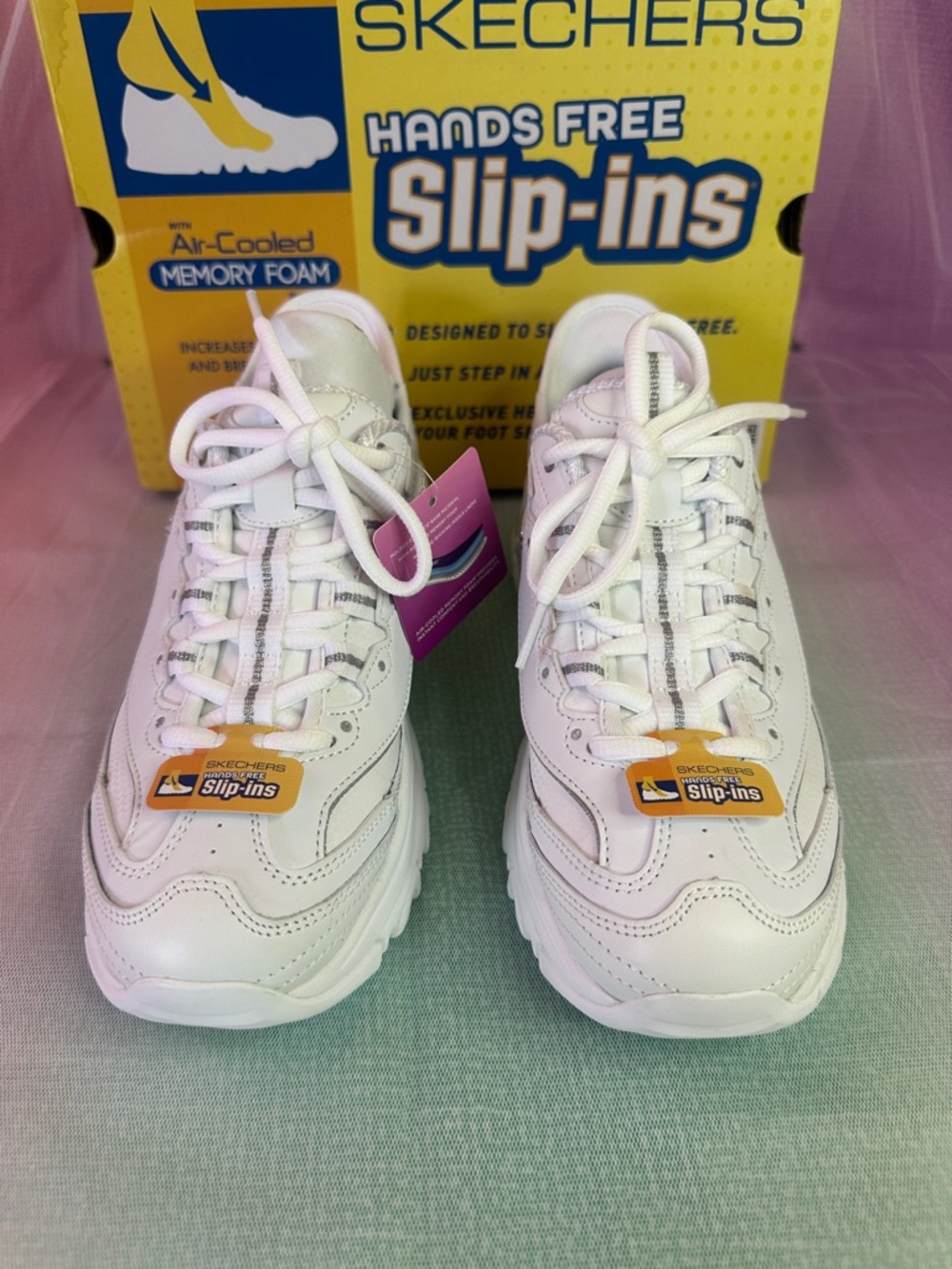 NEW Skechers White Lace-Up Slip-Ins Memory Foam Sneakers